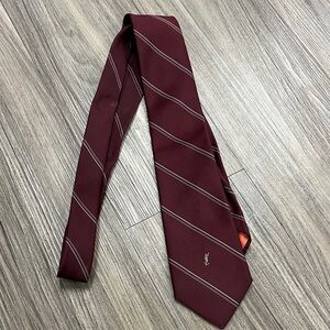 Vintage Yves Saint Laurent YSL Men’s Designer Burgundy Striped Silk Tie